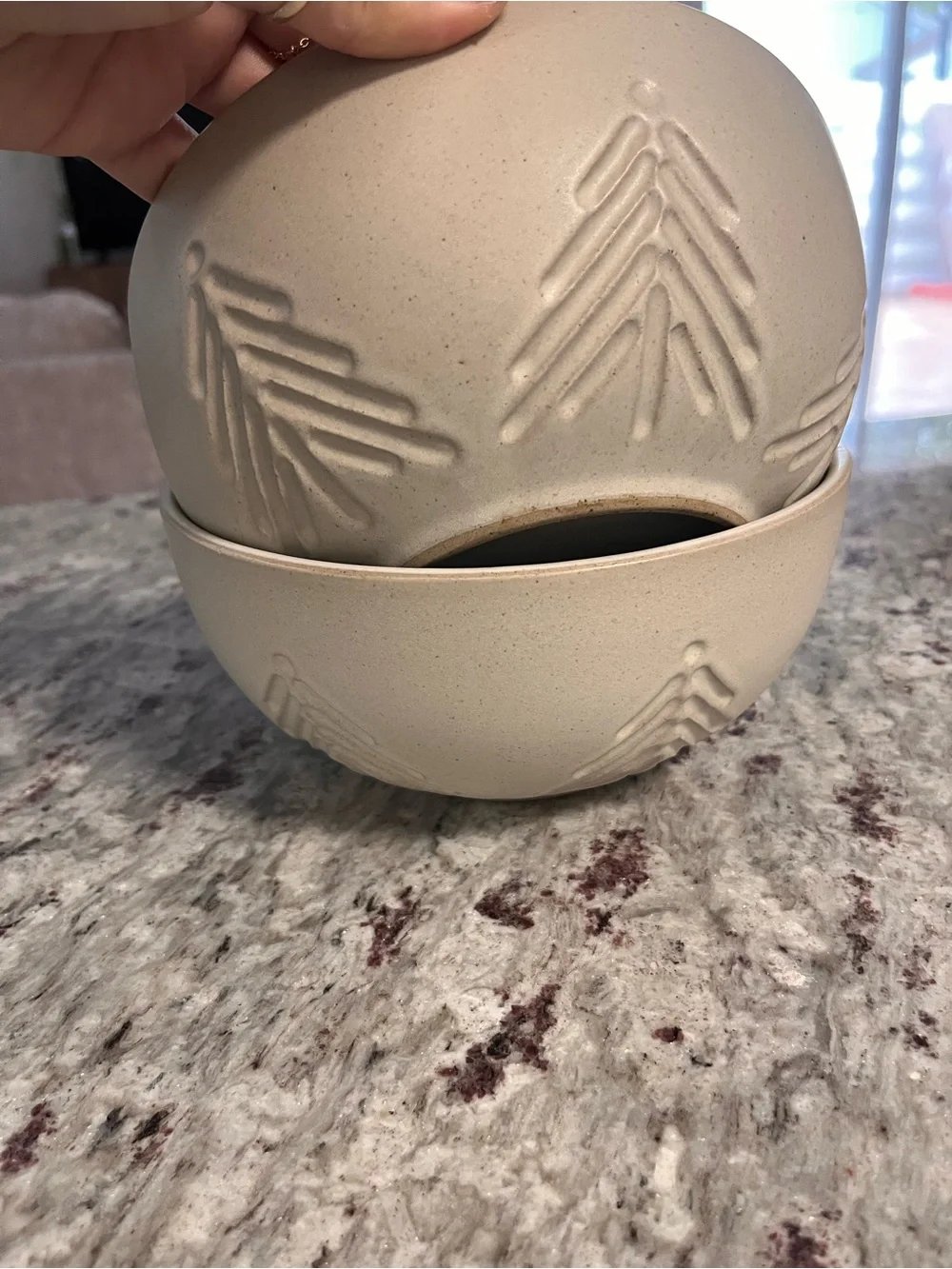 Crate&Barrel Sandstone Ceramic Orb Planter with Geometric Relief